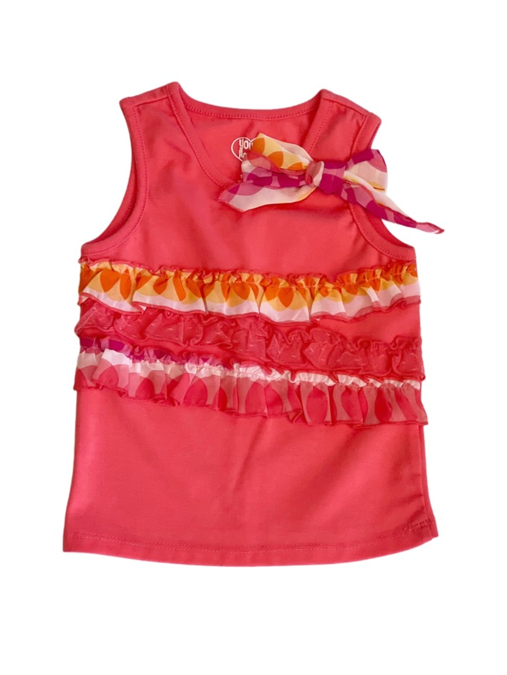 Young Hearts Coral Ruffle Tank Top with Decorative Bow | Girls 3T
